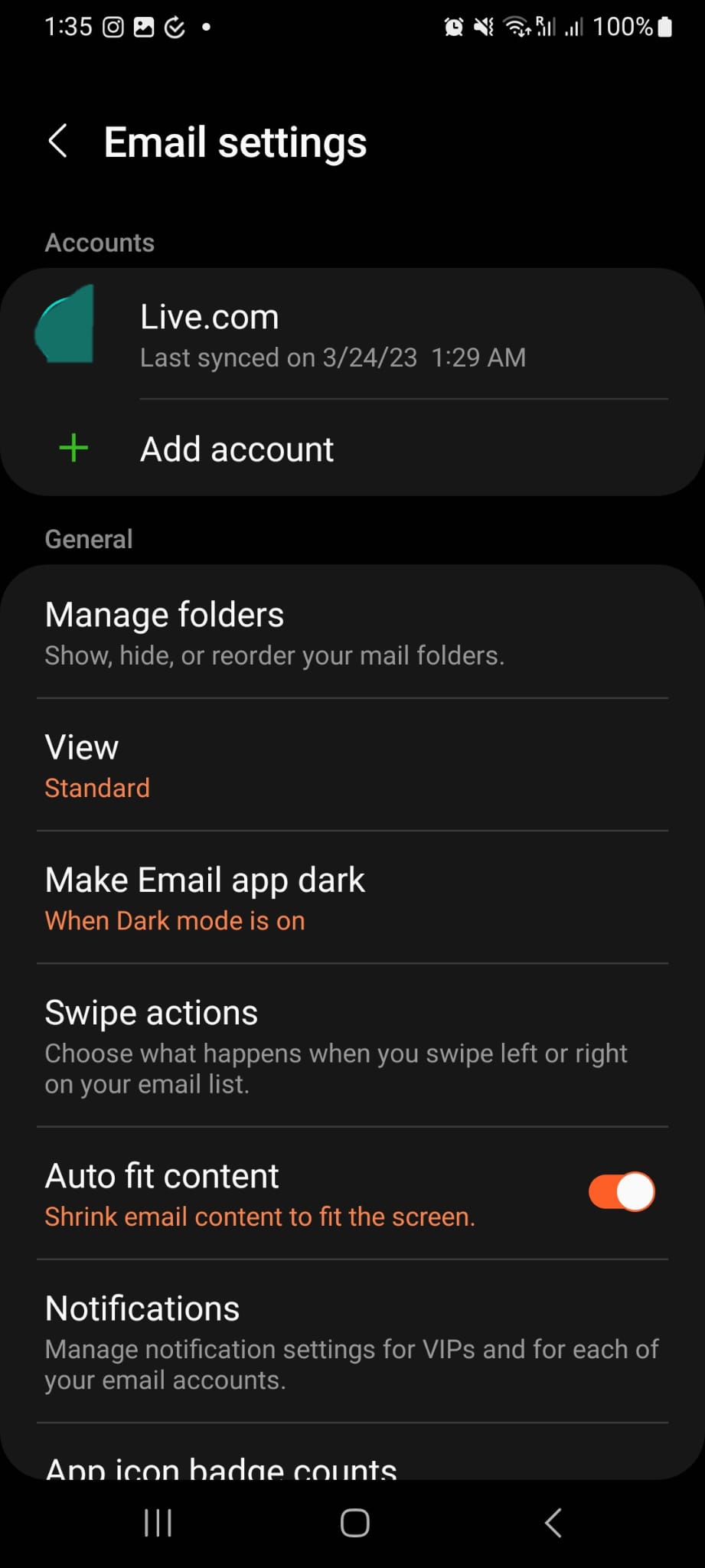 Samsung email app add account