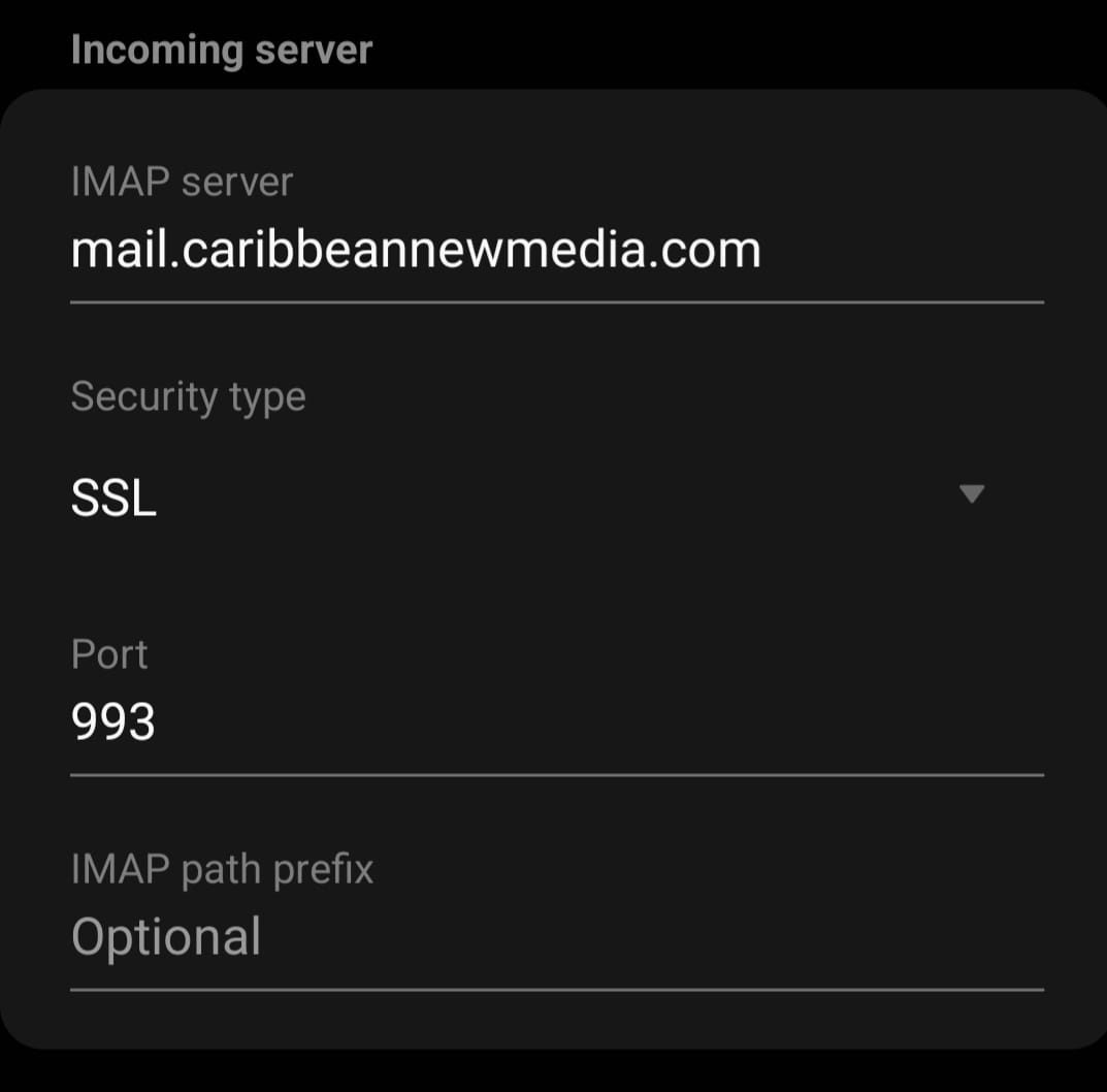 Samgsung email app incoming settings