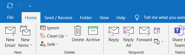 Outlook Desktop Tab menu