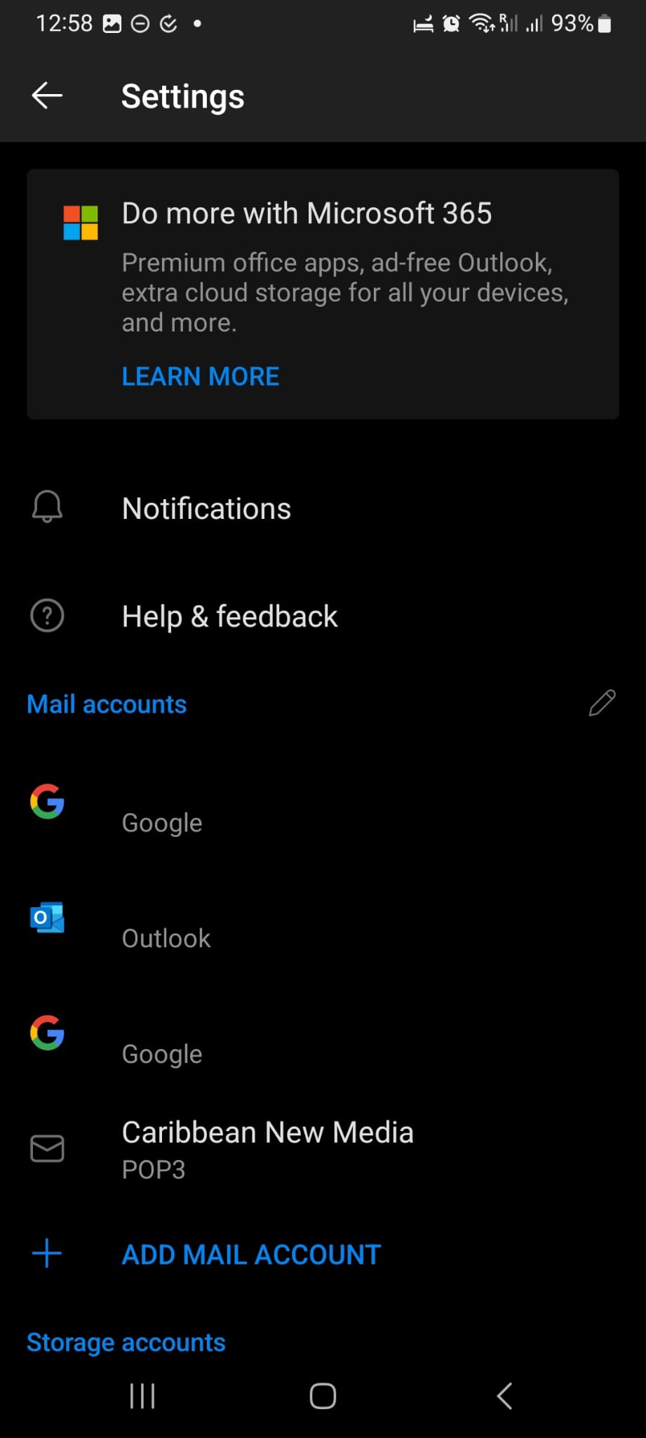 Samsung email app account type