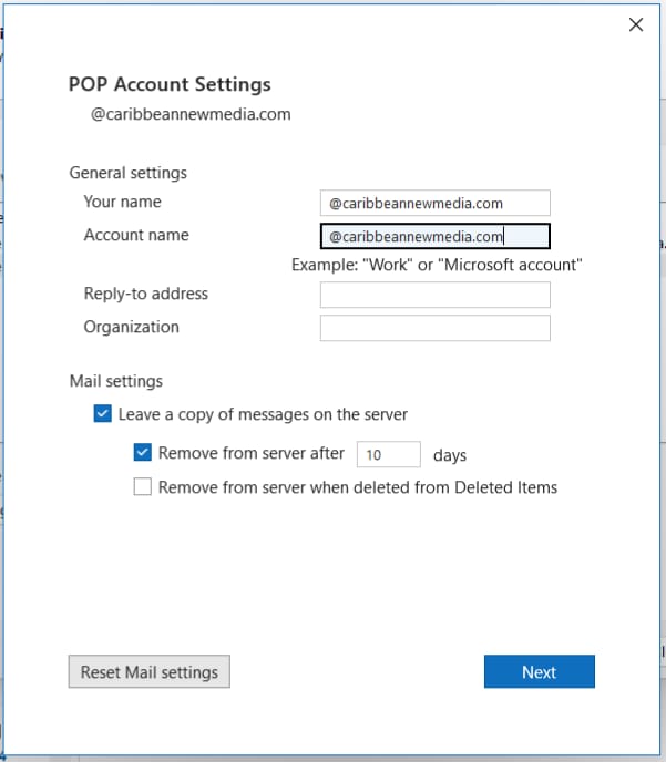 outlook account settings